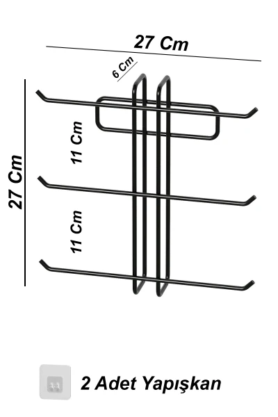 Yapışkanlı 6 lı Tuvalet Kağıtlığı Tutacağı Askısı Mat Siyah Metal Tuvalet Kağıtlık Organizeri