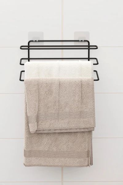 Yapışkanlı 3 Katlı Havlu Asıcı Raf Banyo Düzenleyici Metal Havlu Tutacağı Organizer Havluluk Rafı
