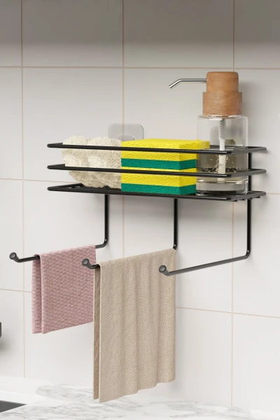 Yapışkanlı Raflı Havlu kurutmalık Mutfak Banyo Rafı Askısı Raf Duvar Düzenleyici Organizer Havluluk