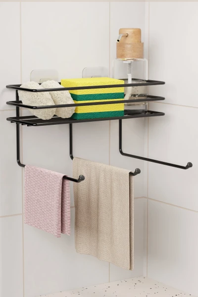 Yapışkanlı Raflı Havlu kurutmalık Mutfak Banyo Rafı Askısı Raf Duvar Düzenleyici Organizer Havluluk