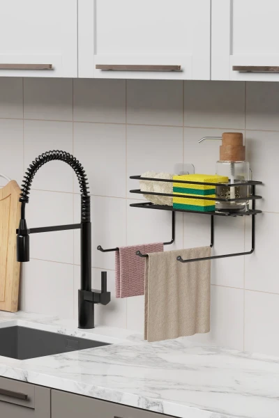 Yapışkanlı Raflı Havlu kurutmalık Mutfak Banyo Rafı Askısı Raf Duvar Düzenleyici Organizer Havluluk