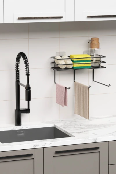 Yapışkanlı Raflı Havlu kurutmalık Mutfak Banyo Rafı Askısı Raf Duvar Düzenleyici Organizer Havluluk