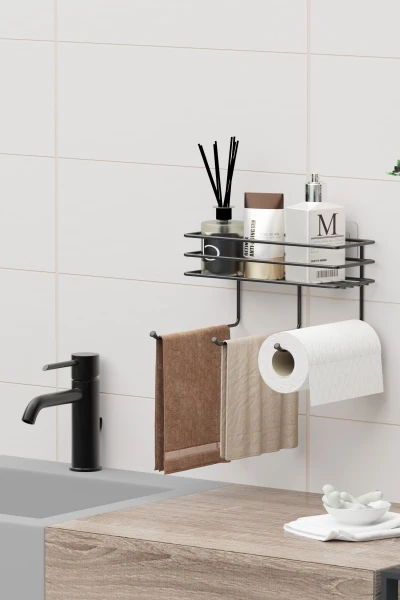 Yapışkanlı Raflı Havlu kurutmalık Mutfak Banyo Rafı Askısı Raf Duvar Düzenleyici Organizer Havluluk