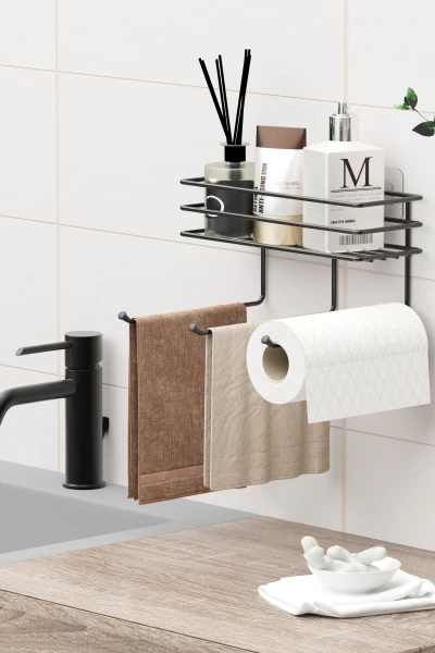 Yapışkanlı Raflı Havlu kurutmalık Mutfak Banyo Rafı Askısı Raf Duvar Düzenleyici Organizer Havluluk