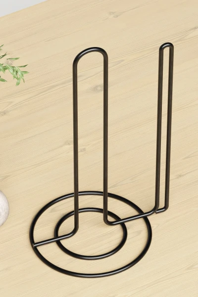 Tezgah Üstü Havlu Peçetelik Düzenleyici Rulo Kağıtlık Standı Metal Siyah Oval Havluluk