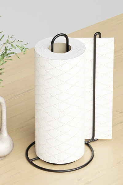 Tezgah Üstü Havlu Peçetelik Düzenleyici Rulo Kağıtlık Standı Metal Siyah Oval Havluluk