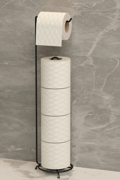 Yedekli Tuvalet Kağıtlığı Banyo Düzenleyici Siyah Metal WC Kağıtlık Standı Tutacağı ve Askısı