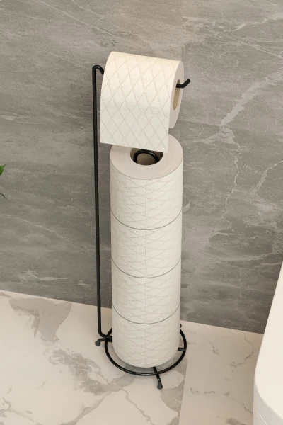 Yedekli Tuvalet Kağıtlığı Banyo Düzenleyici Siyah Metal WC Kağıtlık Standı Tutacağı ve Askısı