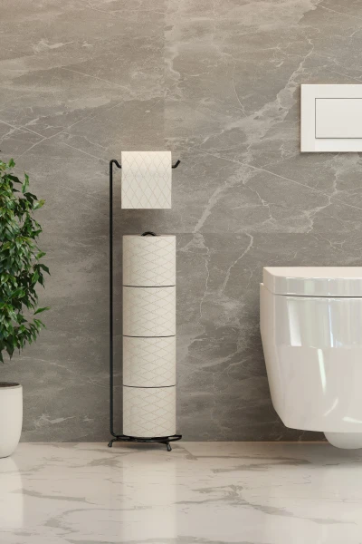 Yedekli Tuvalet Kağıtlığı Banyo Düzenleyici Siyah Metal WC Kağıtlık Standı Tutacağı ve Askısı