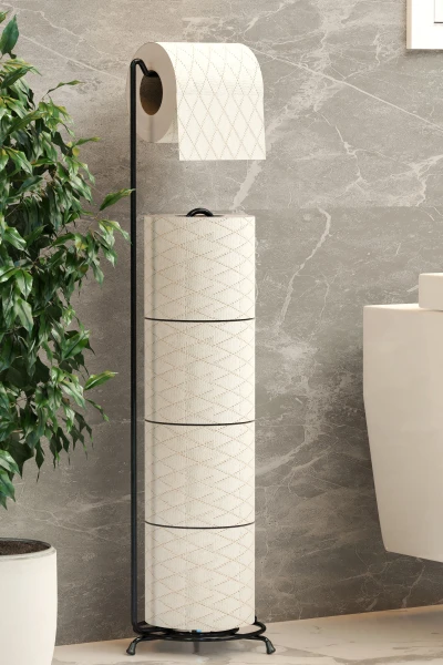 Yedekli Tuvalet Kağıtlığı Banyo Düzenleyici Siyah Metal WC Kağıtlık Standı Tutacağı ve Askısı