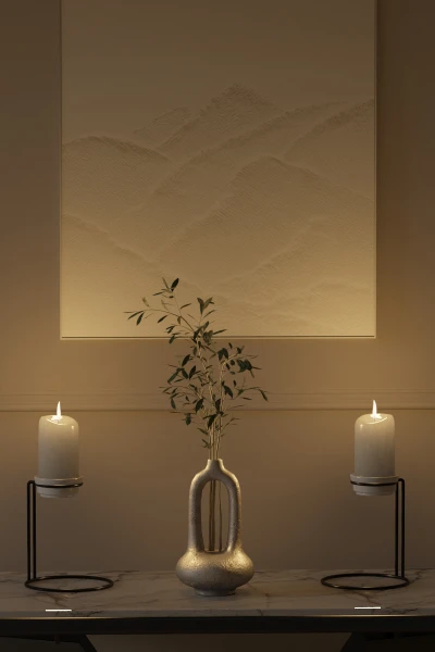 Tealight Şamdan Seramik Mumluk Masaüstü Mum Şamdanlık Siyah Metal Dekoratif Yuvarlak Standlı