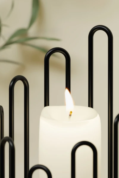 Tealight Seramik Mumluk Şamdanlık Mum Şamdan Metal Siyah Dekoratif Masaüstü Oval Kafes Tasarım