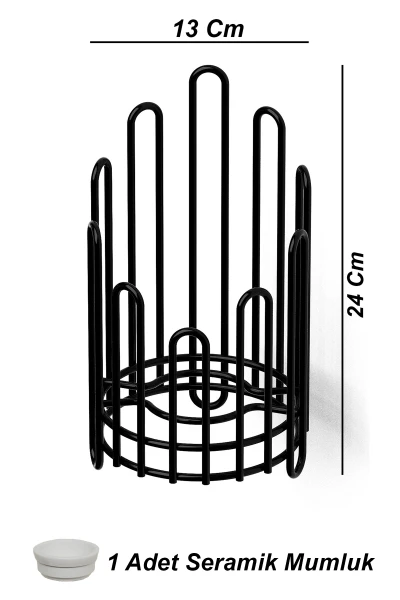 Tealight Seramik Mumluk Şamdanlık Mum Şamdan Metal Siyah Dekoratif Masaüstü Oval Kafes Tasarım