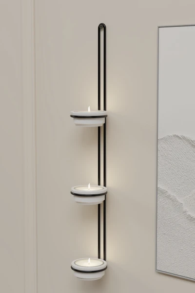 Tealight Şamdan Duvar Şamdanlık Mum Askılı 3 lü Siyah Metal Dekoratif Vidalı