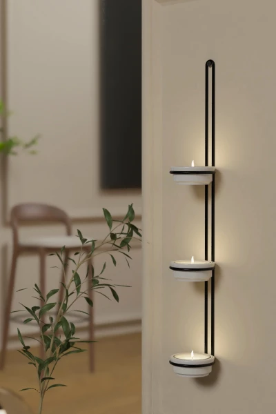 Tealight Şamdan Duvar Şamdanlık Mum Askılı 3 lü Siyah Metal Dekoratif Vidalı