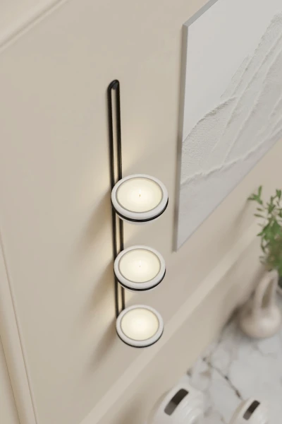 Tealight Şamdan Duvar Şamdanlık Mum Askılı 3 lü Siyah Metal Dekoratif Vidalı