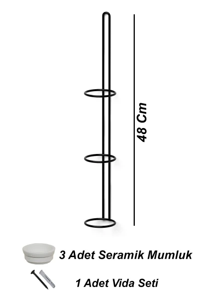 Tealight Şamdan Duvar Şamdanlık Mum Askılı 3 lü Siyah Metal Dekoratif Vidalı