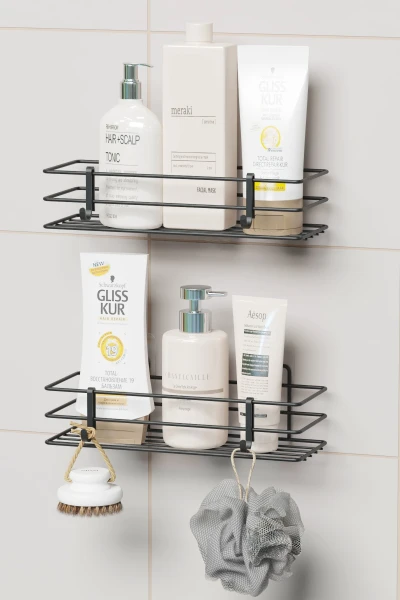 Yapışkanlı 2 li set Banyo Rafı Duş Şampuanlık Duvar Düzenleyici Organizer