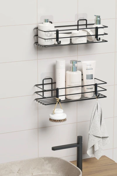 Yapışkanlı 2 li set Banyo Rafı Duş Şampuanlık Duvar Düzenleyici Organizer