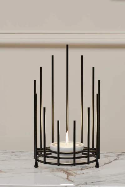 Tealight Seramik Mumluk Şamdanlık Mum Şamdan Metal Siyah Dekoratif Masaüstü Kafes Tasarım