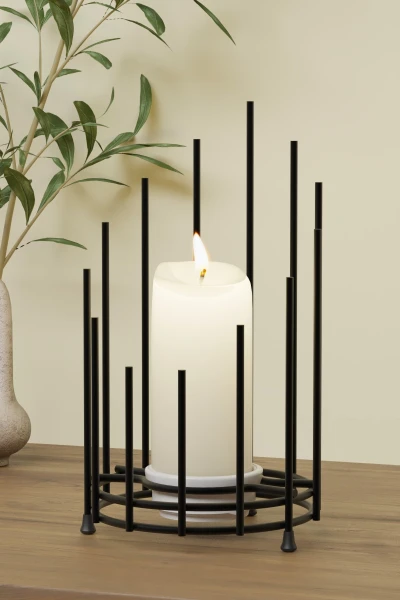 Tealight Seramik Mumluk Şamdanlık Mum Şamdan Metal Siyah Dekoratif Masaüstü Kafes Tasarım