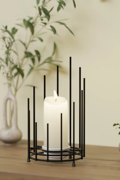 Tealight Seramik Mumluk Şamdanlık Mum Şamdan Metal Siyah Dekoratif Masaüstü Kafes Tasarım