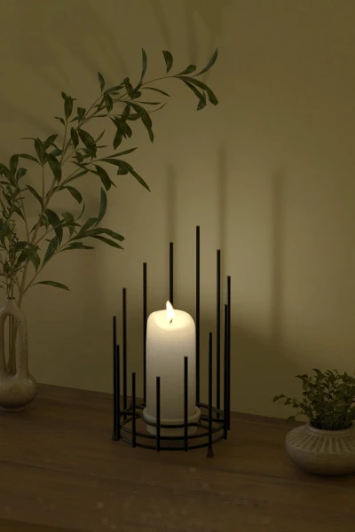 Tealight Seramik Mumluk Şamdanlık Mum Şamdan Metal Siyah Dekoratif Masaüstü Kafes Tasarım