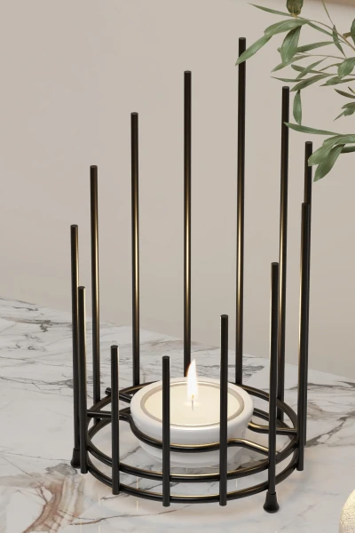 Tealight Seramik Mumluk Şamdanlık Mum Şamdan Metal Siyah Dekoratif Masaüstü Kafes Tasarım