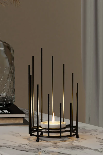 Tealight Seramik Mumluk Şamdanlık Mum Şamdan Metal Siyah Dekoratif Masaüstü Kafes Tasarım