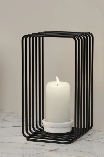 Tealight Şamdanlık Duvar Şamdan Seramik Mumluk Askılı Dikdörtgen Çerçeveli Siyah Metal Dekoratif