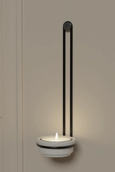 Seramik Tealight Şamdan Mumluk Metal Mum Şamdanlık Siyah Askılı Vidalı Duvar Tipi İskandinav Tasarımlı