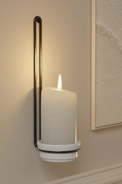 Seramik Tealight Şamdan Mumluk Metal Mum Şamdanlık Siyah Askılı Vidalı Duvar Tipi İskandinav Tasarımlı