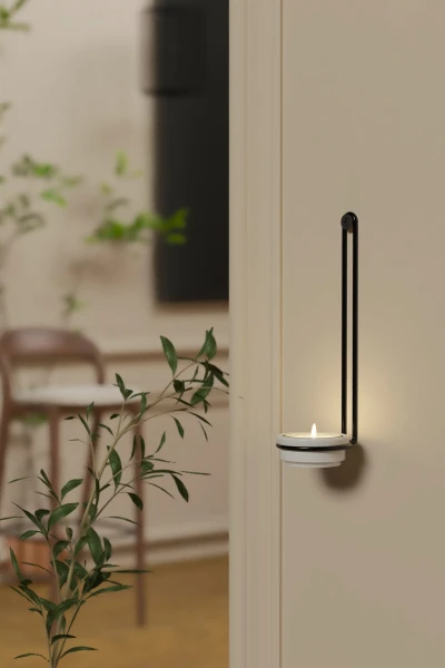 Seramik Tealight Şamdan Mumluk Metal Mum Şamdanlık Siyah Askılı Vidalı Duvar Tipi İskandinav Tasarımlı