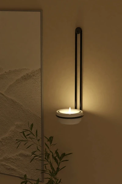 Seramik Tealight Şamdan Mumluk Metal Mum Şamdanlık Siyah Askılı Vidalı Duvar Tipi İskandinav Tasarımlı