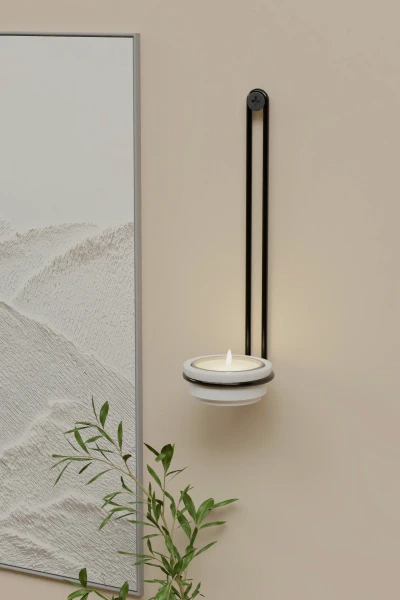 Seramik Tealight Şamdan Mumluk Metal Mum Şamdanlık Siyah Askılı Vidalı Duvar Tipi İskandinav Tasarımlı