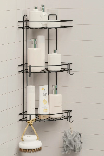 Yapışkanlı 3 Katlı Banyo Köşeliği Köşe Rafı Duş Şampuanlık Duvar Düzenleyici Organizer Raf