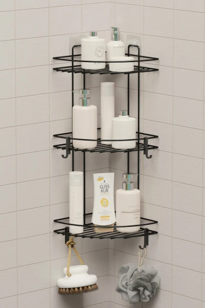 Yapışkanlı 3 Katlı Banyo Köşeliği Köşe Rafı Duş Şampuanlık Duvar Düzenleyici Organizer Raf