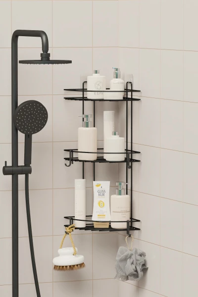 Yapışkanlı 3 Katlı Banyo Köşeliği Köşe Rafı Duş Şampuanlık Duvar Düzenleyici Organizer Raf