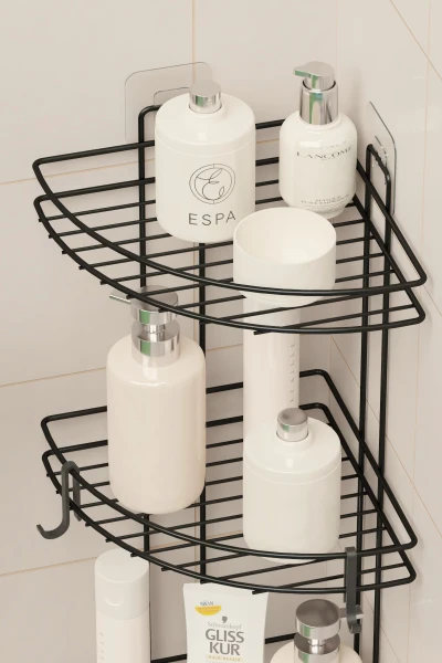 Yapışkanlı 3 Katlı Banyo Köşeliği Köşe Rafı Duş Şampuanlık Duvar Düzenleyici Organizer Raf