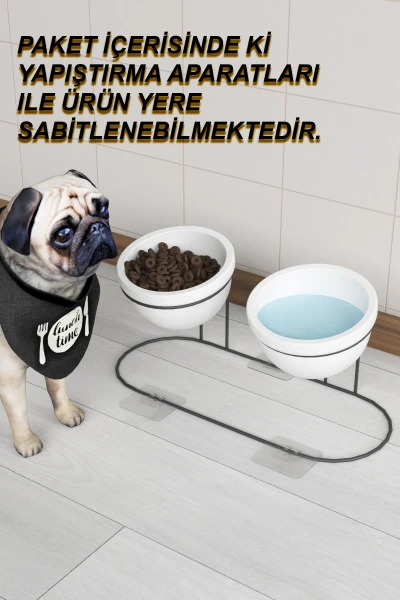 2 Li Seramik Mama Ve Su Kabı Metal Standlı Kedi Köpek Mama Kabı Evcil Hayvan Mama Kasesi