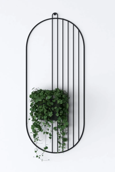 2 Li Metal Duvar Saksılığı Dekorasyon Saksı Oval Çiçeklik Standı Vazo Çiçek Siyah