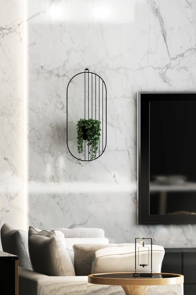 2 Li Metal Duvar Saksılığı Dekorasyon Saksı Oval Çiçeklik Standı Vazo Çiçek Siyah