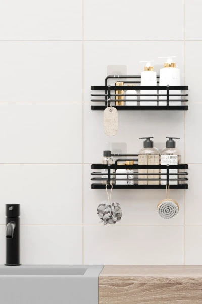 Yapışkanlı Lamalı Banyo Rafı Duş Şampuanlık Duvar Düzenleyici Organizer 2Li Set Duş Rafı Organizeri