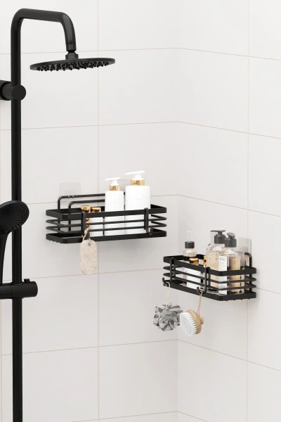 Yapışkanlı Lamalı Banyo Rafı Duş Şampuanlık Duvar Düzenleyici Organizer 2Li Set Duş Rafı Organizeri