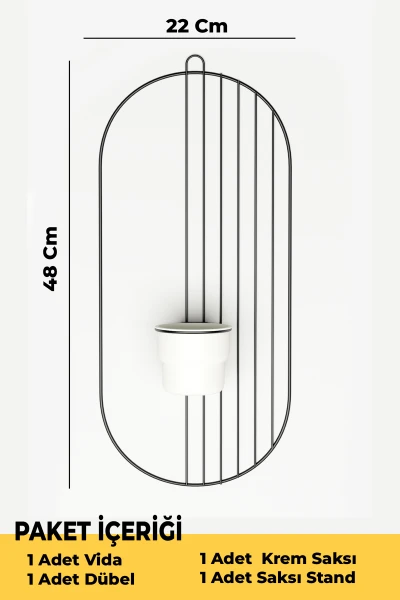 2 Li Metal Duvar Saksılığı Dekorasyon Saksı Oval Çiçeklik Standı Vazo Çiçek Krem
