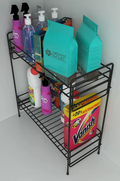 2 Katlı Evye Tezgah Altı Raf Banyo Mutfak Dolabı Çok Amaçlı Düzenleyici Deterjanlık Organizer