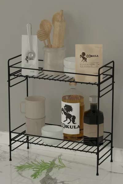 2 Katlı Mutfak Rafı Banyo Dolabı Çok Amaçlı Düzenleyici Baharatlık Masa Üstü Tezgah Raf Organizer