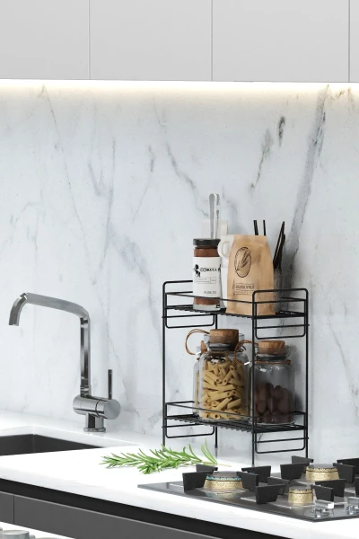 2 Katlı Mutfak Rafı Banyo Dolabı Çok Amaçlı Düzenleyici Baharatlık Masa Üstü Tezgah Raf Organizer