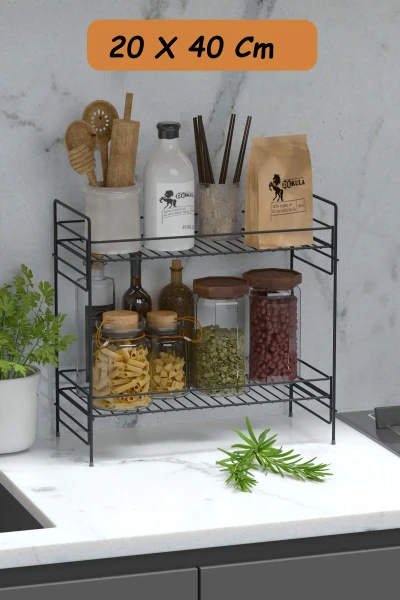 2 Katlı Mutfak Rafı Banyo Dolabı Çok Amaçlı Düzenleyici Baharatlık Masa Üstü Tezgah Raf Organizer