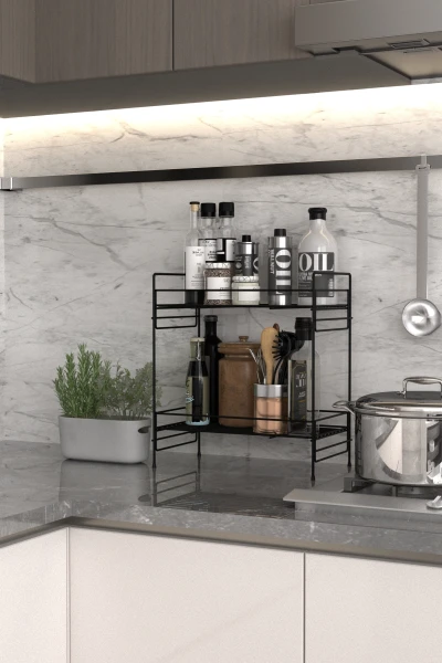 2 Katlı Mutfak Rafı Banyo Dolabı Çok Amaçlı Düzenleyici Baharatlık Masa Üstü Tezgah Raf Organizer